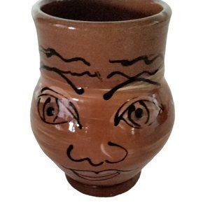 Coffee Cup Handcrafted Pottery Folk Face Rustic Tea Cocoa Signed Kate Brown